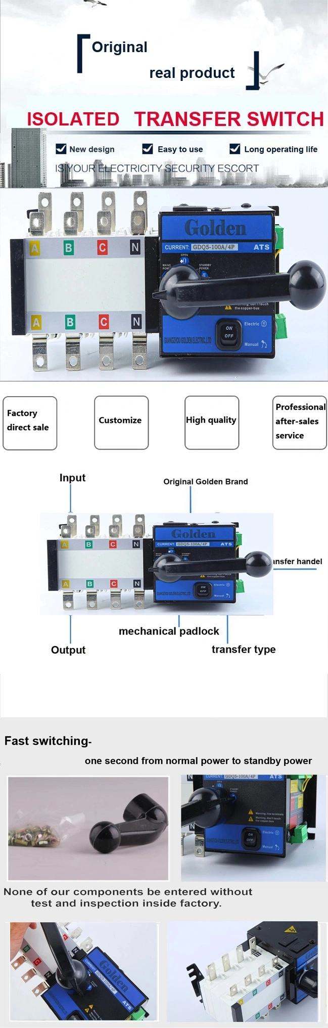 Gdq5 Automatic Transfer Switch Changeover Switch 100A 160A 400A 630A 800A 1250A 3200A