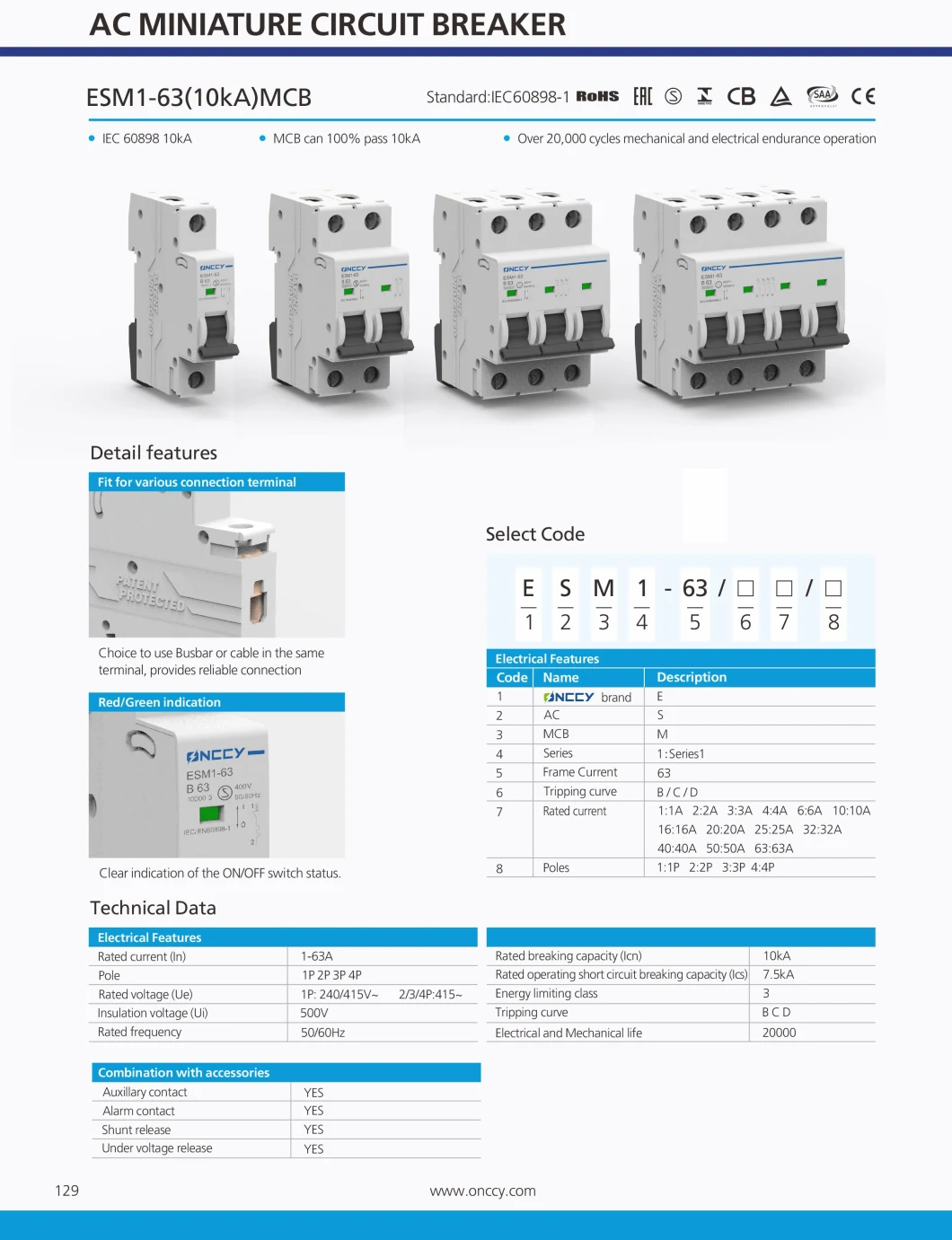 High Quality AC Circuit Breaker MCB B/C/D Curve 1p 2p 3p 4p 240/415V~ 63A 10ka PV Solar System