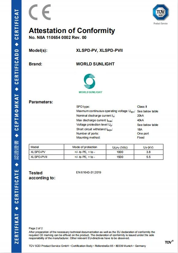 CE, TUV Photovoltaic 500V 2p DC Surge Protective Device SPD