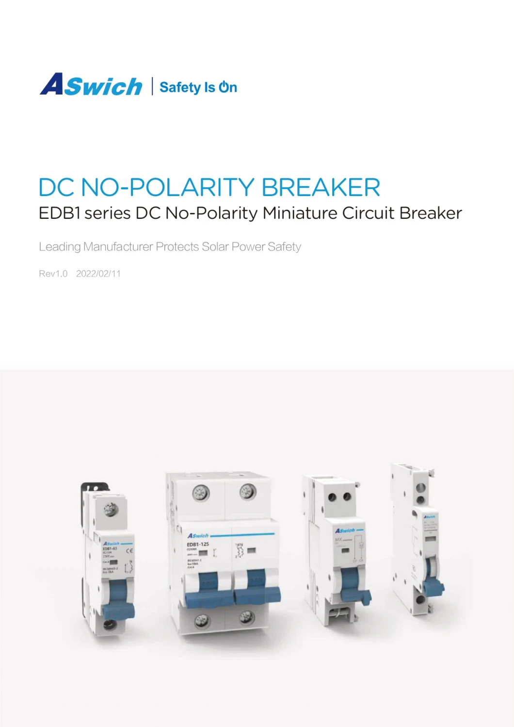 Aswich 1-4p CE CB TUV Certificated 63A 6ka/10ka DC MCB Miniature Circuit Breaker