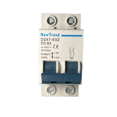 Dz47-63z 2극 63A 500V 1000V DC MCB 1 2 3 4 6 10 16 20 25 32 40 50 63 AMP 2p 63A DC 회로 차단기 태양광